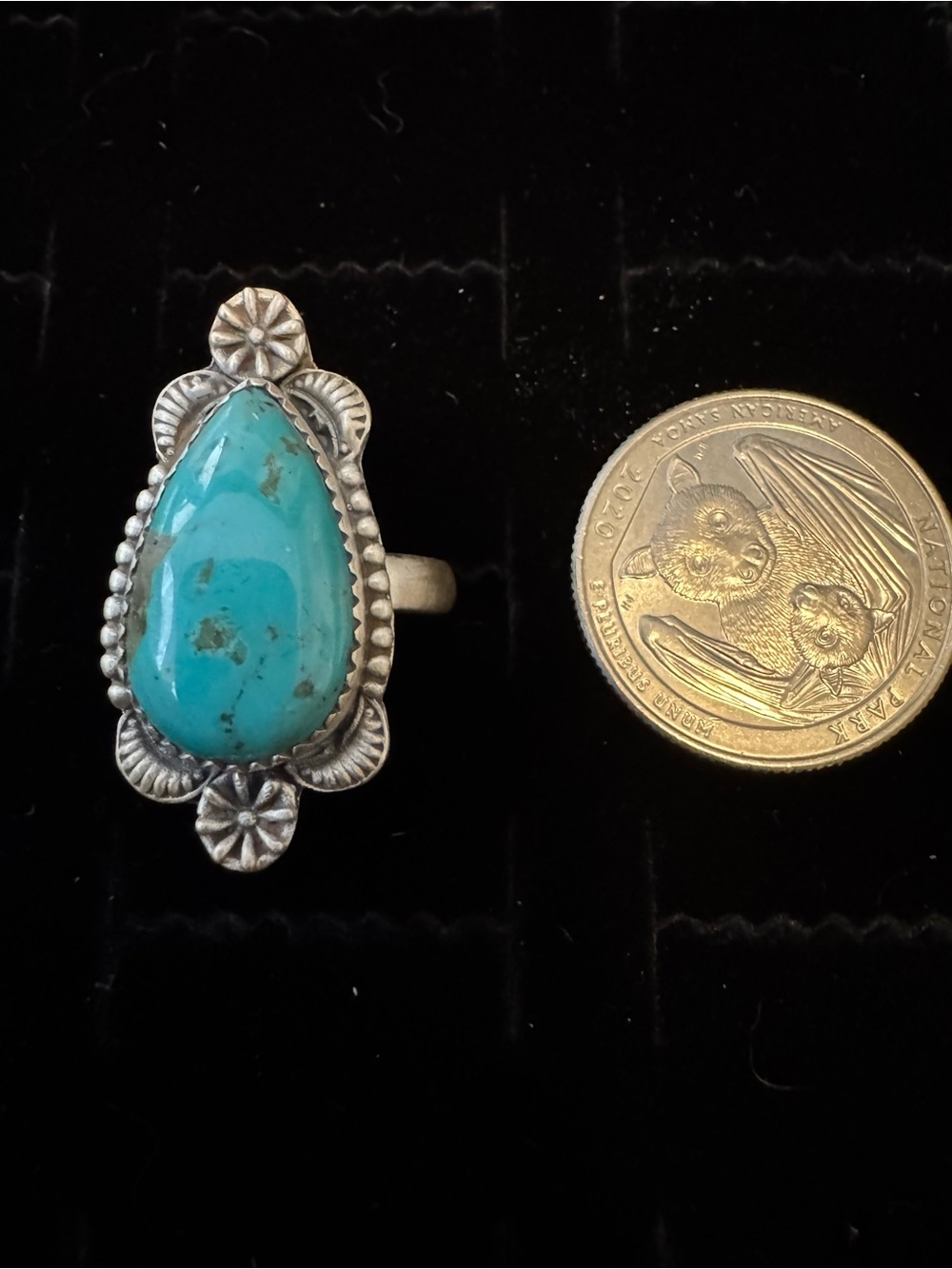 Sterling Silver genuine, Kingman Turquoise Teardrop Ring - Turquoise Blue - Picture 5 of 7